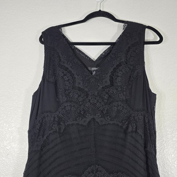 Alfani Lace Maxi Dress 100% Silk Women Size 16 LBD Lined Pleated Party Formal - Picture 1 of 9